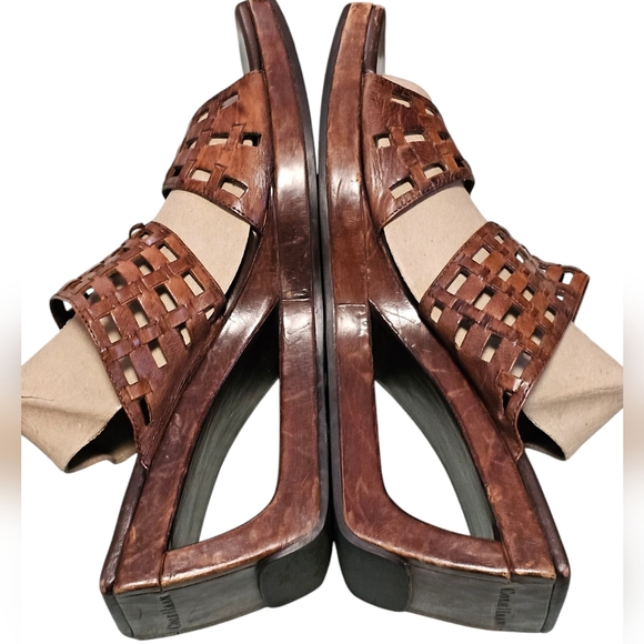 Cole Haan studio woven wood platform sandal Asian inspired leather - Picture 4 of 9